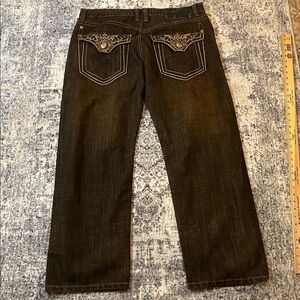 Delf Jeans Mens 40 x 30 Black brown Embroidered Contrast Stitch Straight vintage